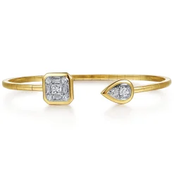 New Gabriel & Co. 14K White Yellow Gold Diamond Pear Open Bangle Bracelet