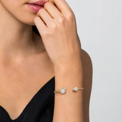 New Gabriel & Co. 14K White Yellow Gold Diamond Pear Open Bangle Bracelet