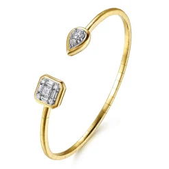 New Gabriel & Co. 14K White Yellow Gold Diamond Pear Open Bangle Bracelet