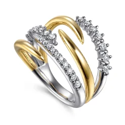 Gabriel & Co. 14K White Yellow Gold Diamond Spike Wide Band Ring