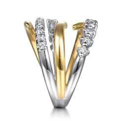 Gabriel & Co. 14K White Yellow Gold Diamond Spike Wide Band Ring