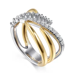 Best Gabriel & Co. 14K White Yellow Gold Diamond Spike Bypass Ring