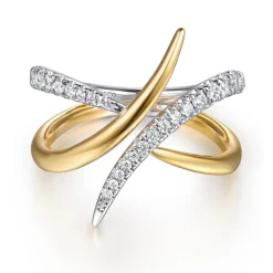 New Gabriel & Co. 14K White Yellow Gold Diamond Spike Bypass Ring