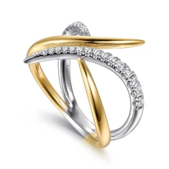New Gabriel & Co. 14K White Yellow Gold Diamond Spike Bypass Ring