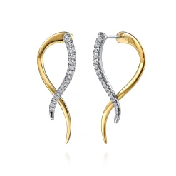 Clearance Gabriel & Co. 14K White Yellow Gold Diamond Spike Bypass Hoop Earrings