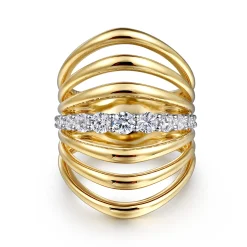Gabriel & Co. 14K White Yellow Gold Diamond Wide Band Ring