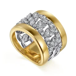 Discount Gabriel & Co. 18K White-Yellow Gold Diamond Wide Band Ring
