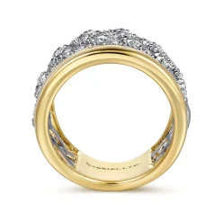 Discount Gabriel & Co. 18K White-Yellow Gold Diamond Wide Band Ring