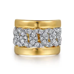 Discount Gabriel & Co. 18K White-Yellow Gold Diamond Wide Band Ring