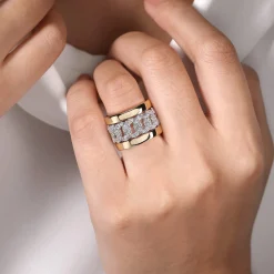 Discount Gabriel & Co. 18K White-Yellow Gold Diamond Wide Band Ring