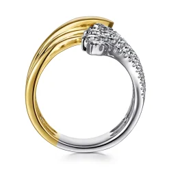 Sale Gabriel & Co. 14K White Yellow Gold Diamond Wide Bypass Fan Ring