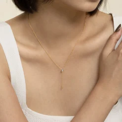 Gabriel & Co. 14K White Yellow Gold Diamond Y Necklace-Bujukan