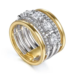 Hot Gabriel & Co. 14K White Yellow Gold Emerald Cut Diamond Easy Stackable Ring