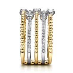 New Gabriel & Co. 14K White-Yellow Gold Five Row Bujukan Ball and Diamond Station Ring
