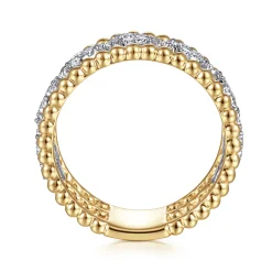 Discount Gabriel & Co. 14K White-Yellow Gold Floral Diamond Clusters and Bujukan Bead Ring