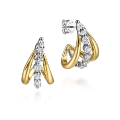 Hot Gabriel & Co. 18K White Yellow Gold Graduating Diamond J Hoop Stud Earrings