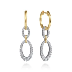 Hot Gabriel & Co. 14K White Yellow Gold Graduating Diamond Link Huggie Drop Earrings