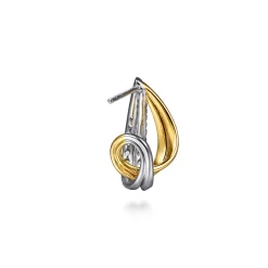 Clearance Gabriel & Co. 14K White Yellow Gold Graduating Diamond J Hoop Stud Earrings