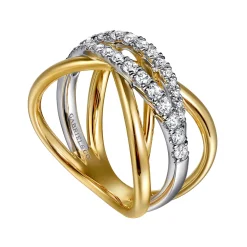 Discount Gabriel & Co. 14K White Yellow Gold Graduating Diamond Criss Cross Ring