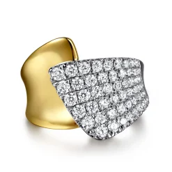 Best Gabriel & Co. 14K White Yellow Gold Graduating Diamond Bypass Ring