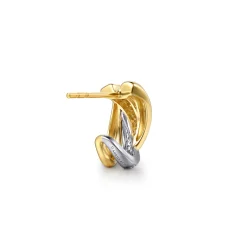 Hot Gabriel & Co. 14K White Yellow Gold Graduating Diamond and Diamond Cut J Hoop Earrings