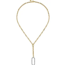 New Gabriel & Co. 14K White Yellow Gold Hollow Tube Link Diamond Y Necklace