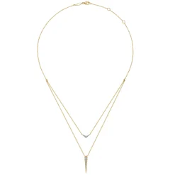 Best Gabriel & Co. 14K White Yellow Gold Layered Pave Diamond Bar and Spike Pendant Necklace