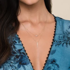 Best Gabriel & Co. 14K White Yellow Gold Layered Pave Diamond Bar and Spike Pendant Necklace