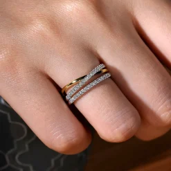 Best Gabriel & Co. 14K White-Yellow Gold Layered Three Strand Diamond Ring