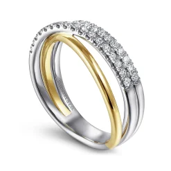 Best Gabriel & Co. 14K White-Yellow Gold Layered Three Strand Diamond Ring