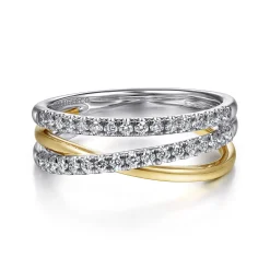 Best Gabriel & Co. 14K White-Yellow Gold Layered Three Strand Diamond Ring