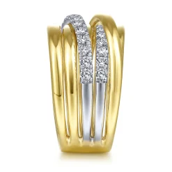 Clearance Gabriel & Co. 14K White-Yellow Gold Layered Wide Band Diamond Ring