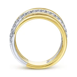 Clearance Gabriel & Co. 14K White-Yellow Gold Layered Wide Band Diamond Ring