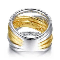 Hot Gabriel & Co. 18K White Yellow Gold Layered Wide Band Diamond Ring