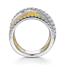 Hot Gabriel & Co. 18K White Yellow Gold Layered Wide Band Diamond Ring