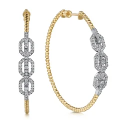 Hot Gabriel & Co. 14K White-Yellow Gold 50mm Bujukan Diamond Hoop Earrings
