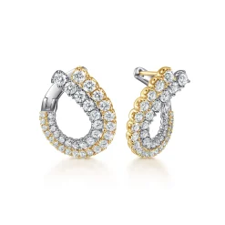 Sale Gabriel & Co. 18K White Yellow Gold 20mm Diamond Bypass Hoop Earrings