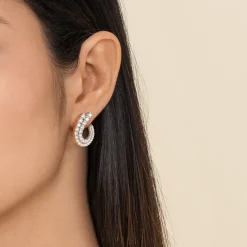 Sale Gabriel & Co. 18K White Yellow Gold 20mm Diamond Bypass Hoop Earrings