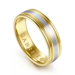 Discount Gabriel & Co. 14K White-Yellow Gold 4mm - Men's Wedding Band in Horizontal Brush Finish