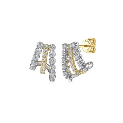 Gabriel & Co. 14K White Yellow Gold Multi Row Diamond J Hoop Earrings