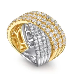 Best Gabriel & Co. 18K White Yellow Gold Multi Row Diamond Criss Cross Ring