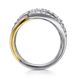 Gabriel & Co. 14K White Yellow Gold Multi Row Graduating Diamond Bypass Ring