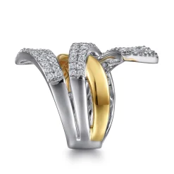 Gabriel & Co. 14K White Yellow Gold Multi Row Graduating Diamond Bypass Ring