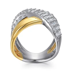 Best Gabriel & Co. 14K White Yellow Gold Multi Row Graduating Diamond Criss Cross Ring