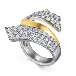 Online Gabriel & Co. 14K White Yellow Gold Multi Row Graduating Diamond Bypass Ring
