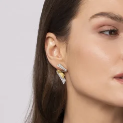 Hot Gabriel & Co. 14K White Yellow Gold Multi Row Graduating Diamond Bypass Stud Earrings