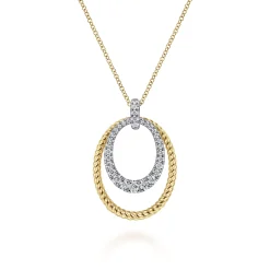 Discount Gabriel & Co. 14K White-Yellow Gold Oval Twisted Rope and Pave Diamond Pendant Necklace