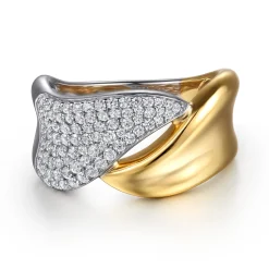 Outlet Gabriel & Co. 14K White Yellow Gold Pave Diamond Bypass Ring