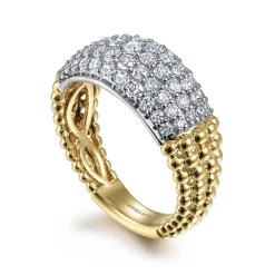 Online Gabriel & Co. 14K White-Yellow Gold Pave Diamond and Bujukan Bead Wide Band