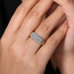 Online Gabriel & Co. 14K White-Yellow Gold Pave Diamond and Bujukan Bead Wide Band